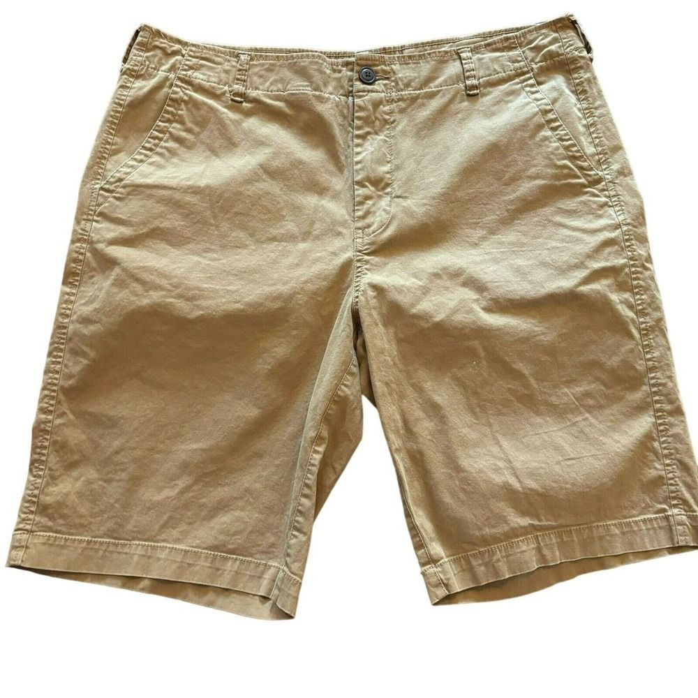 Aeropostale Shorts Men 32 Brown Chino Khaki Aero Stretch Flat Front Slash Pocket
